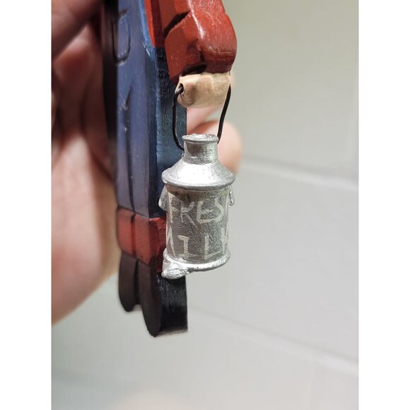 Wood Hand Painted Santa Ornament Farmer Milk Farmhouse Christmas Movable Arms 6" - Picture 3 of 7